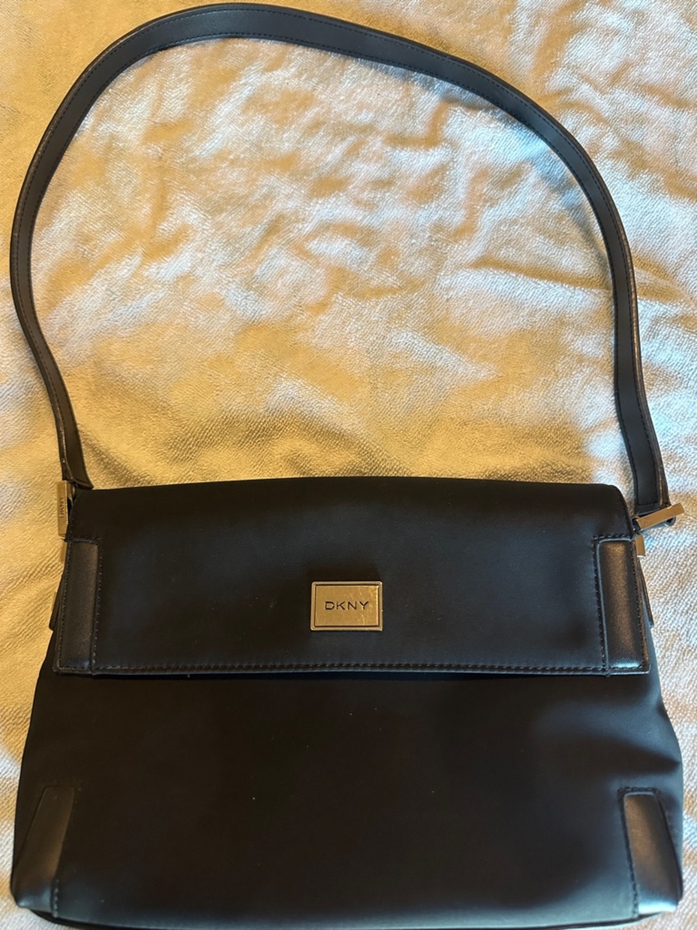 DKNY City leather and neoprene like Shoulder Bag with silver Logo Plaque